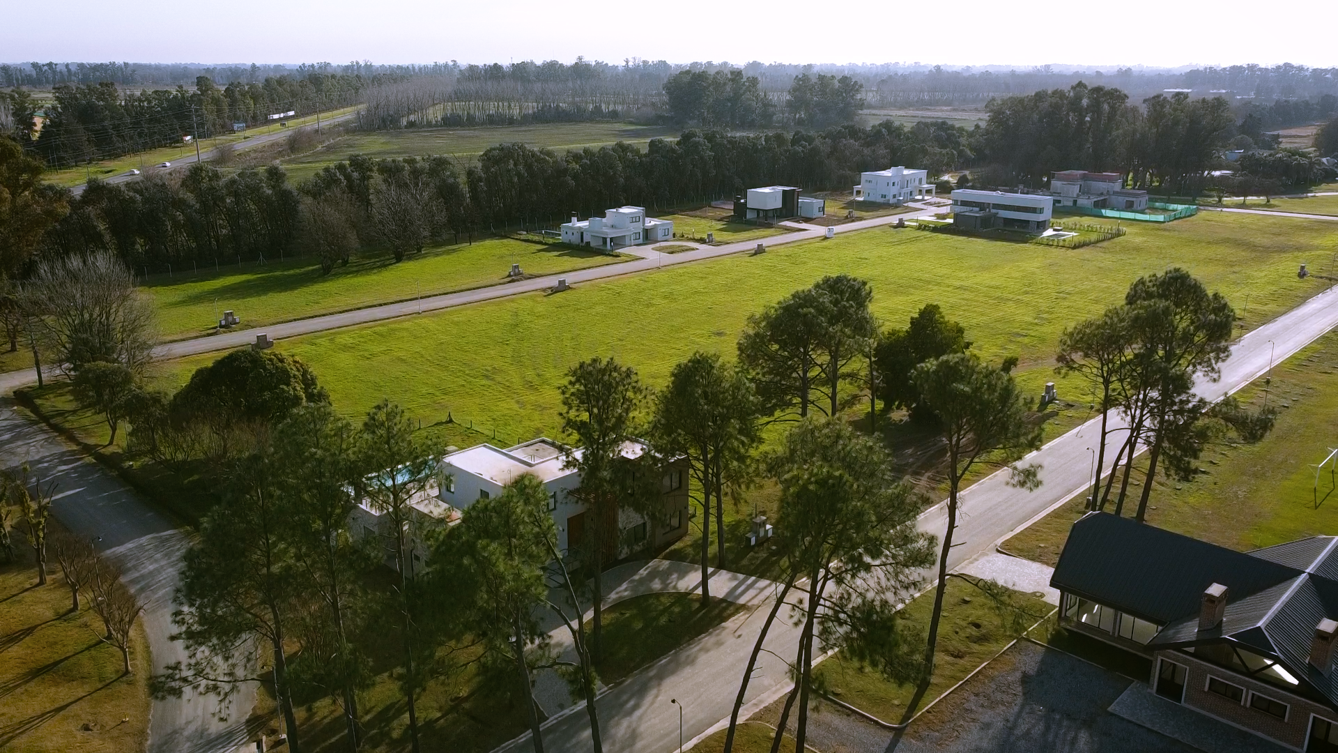 Vista aérea de las viviendas y lotes arbolados de Castelo Real